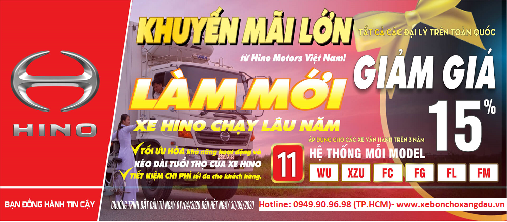 Cập nhật bản giá xe Hino 04/2020 - 10/2020. Giảm giá trực tiếp 15% cho khách hàng