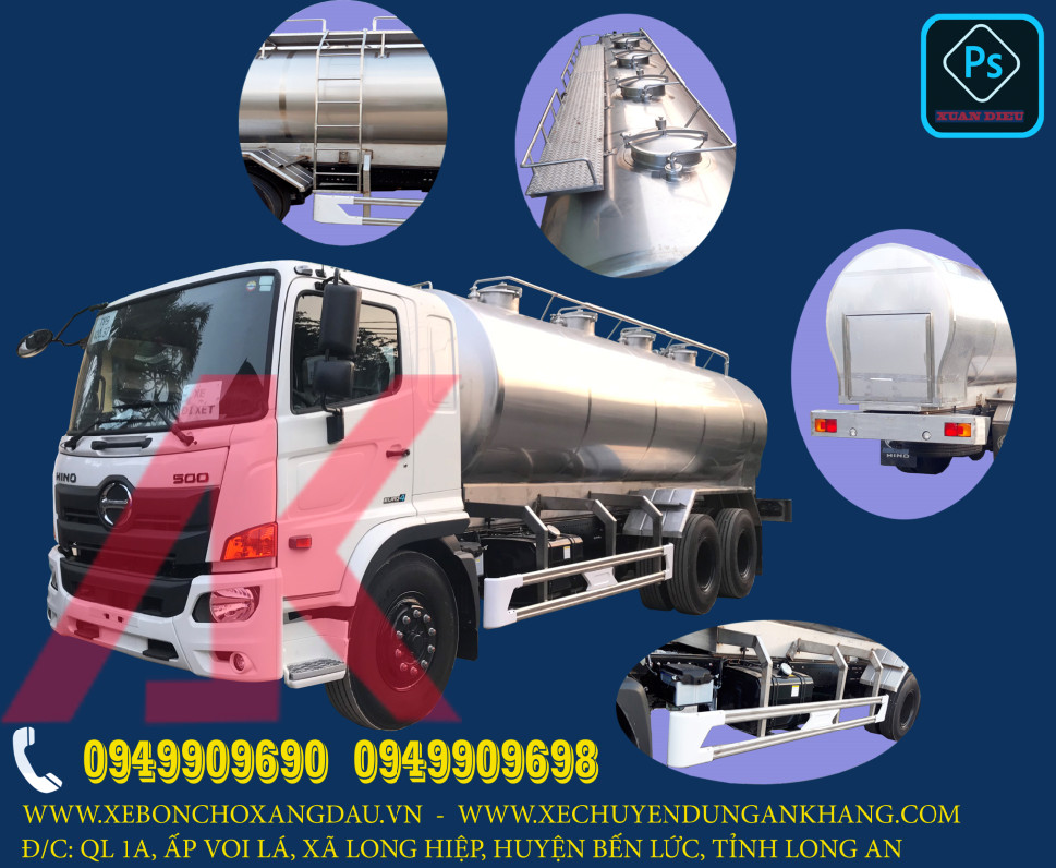 Xe bồn 3 chân chở nước dừa 12 khối Hino FL8JT7A 