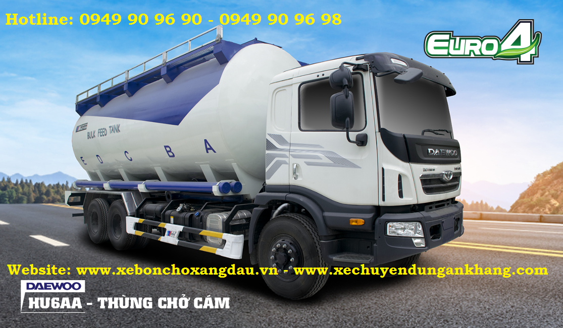 Xe daewoo bồn chở cám, xe bồn cám thổi, xe bồn thổi cám, xe chở cám bơm thổi